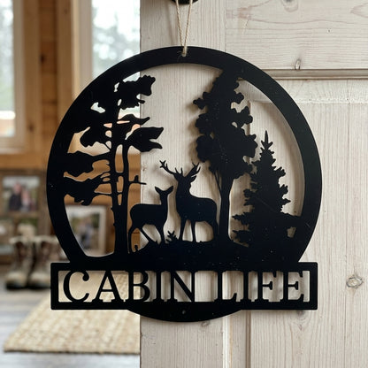 Custom Metal Wall Art - Deer Name Monogram Sign Black