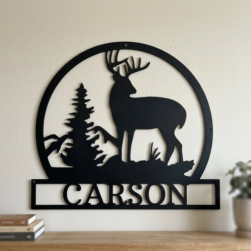 Custom Metal Wall Art - Personalized Deer Sign Black