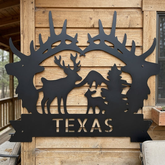Custom Metal Wall Art - Personalized Antler Monogram Sign Black