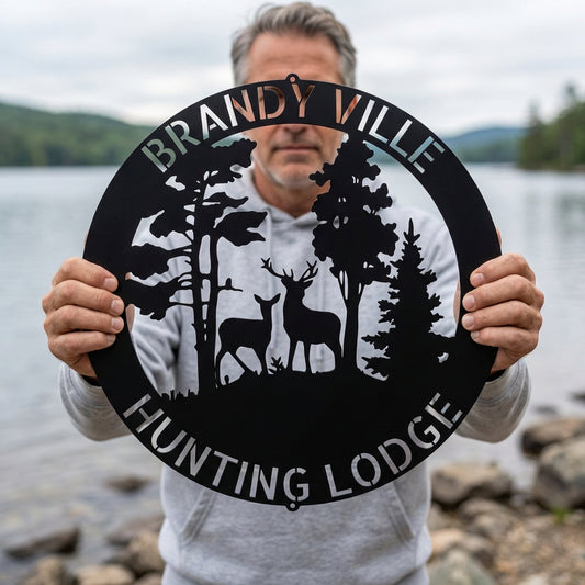 Deer Forest Text Personalized Gifts - Custom Metal Sign, Anniversary/Wedding/Housewarming Gift Black