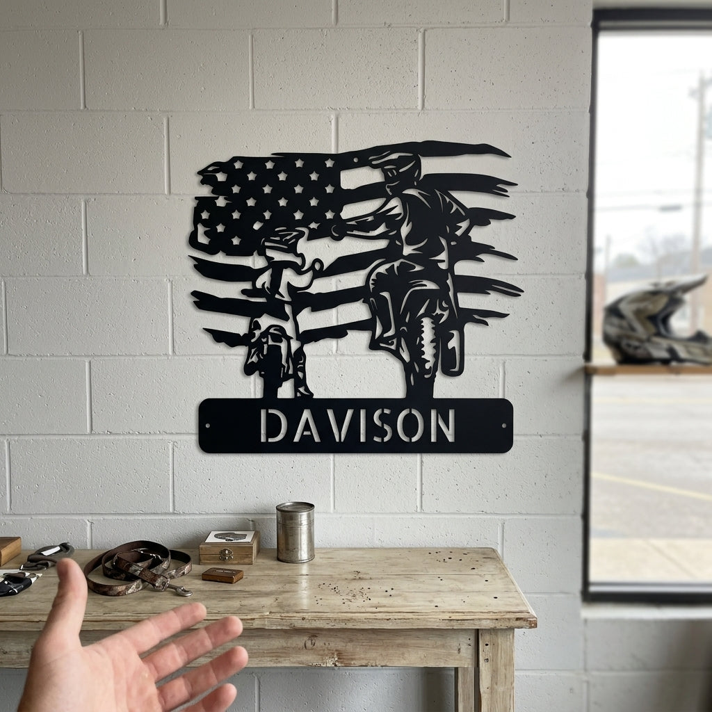 Custom Metal Wall Art - Motocross Father Son Monogram Sign Black