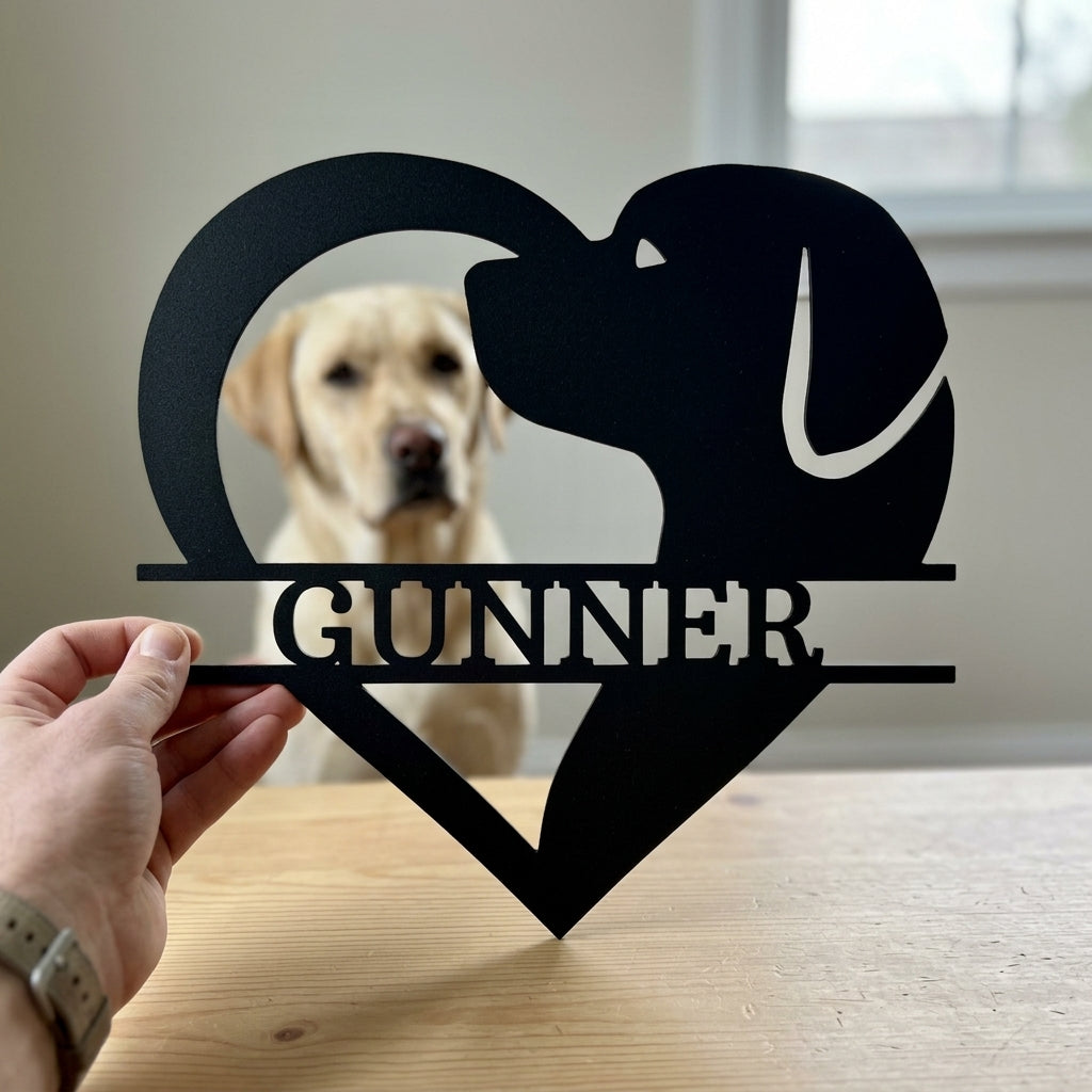Custom Metal Wall Art - Dog Lover Heart Monogram Sign Black