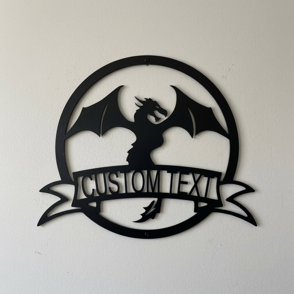 Custom Metal Wall Art - Personalized Dragon Name Sign Black