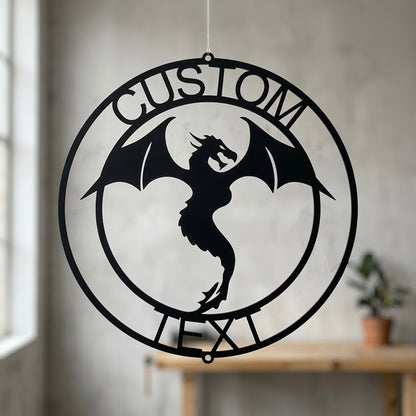 Custom Metal Wall Art - Personalized Dragon Sign Black