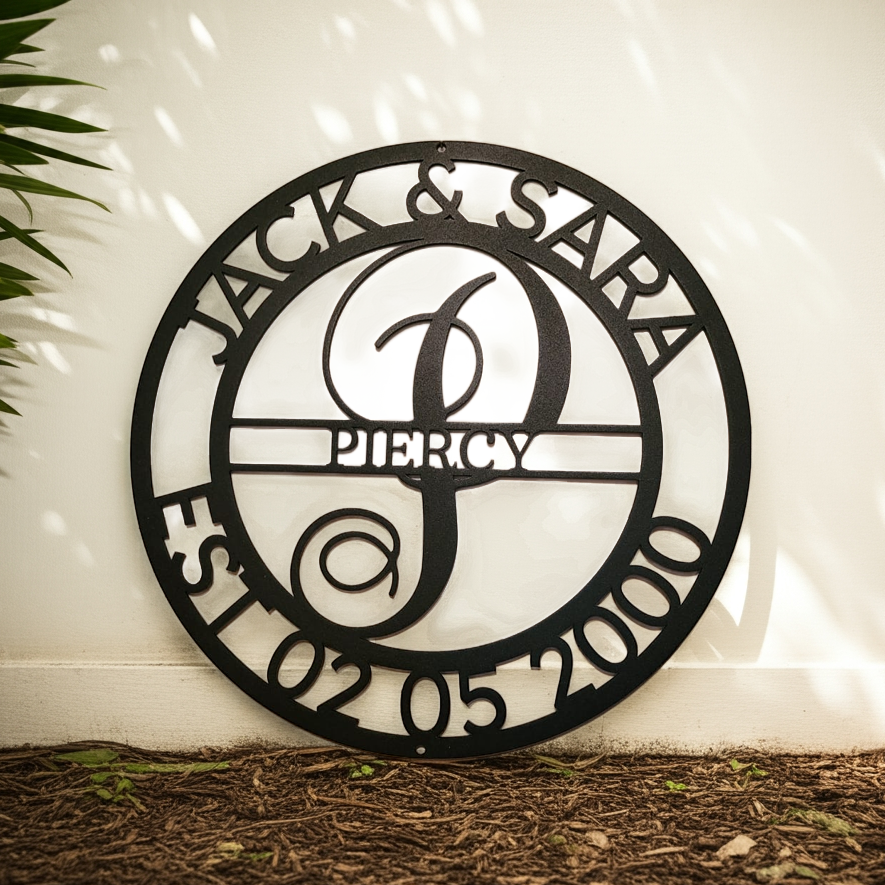 Custom Metal Wall Art - Personalized Split Letter Monogram Sign Black