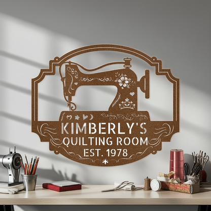 Custom Sewing & Quilting Room Metal Sign - Wall Decor Copper