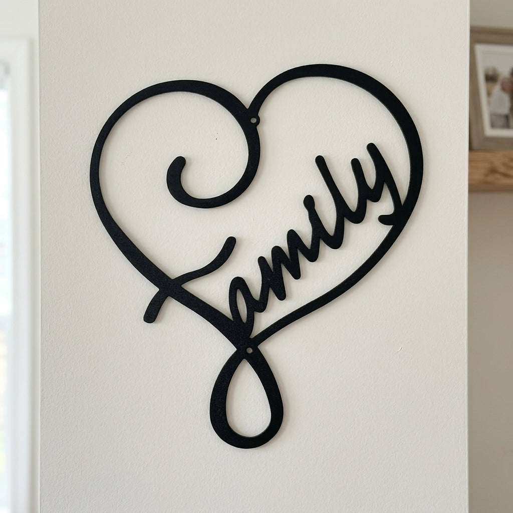 Metal Wall Art - Family Heart Sign Black