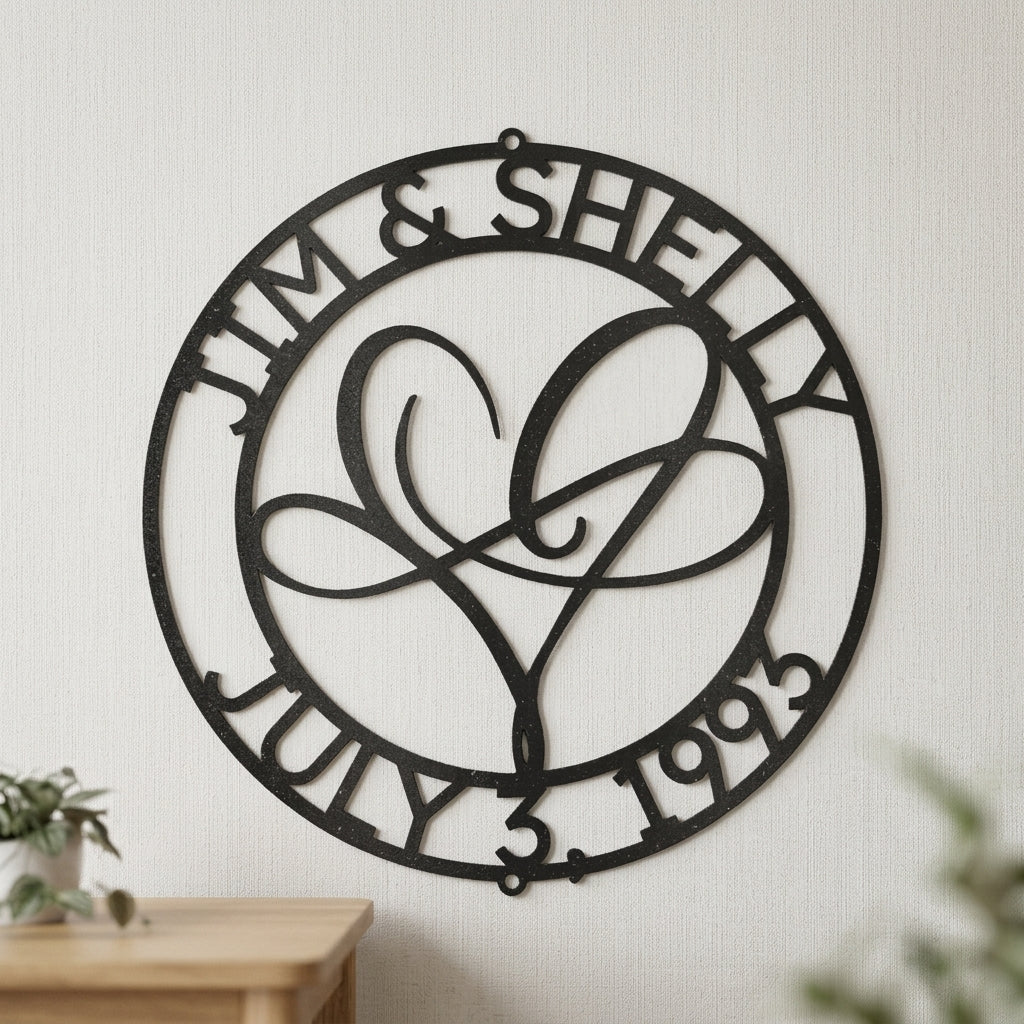 Custom Metal Wall Art - Personalized Wedding Infinity Name Sign Black