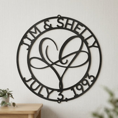 Custom Metal Wall Art - Personalized Wedding Infinity Name Sign Black