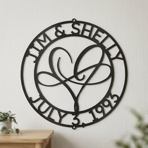 Custom Metal Wall Art - Personalized Wedding Infinity Name Sign Black