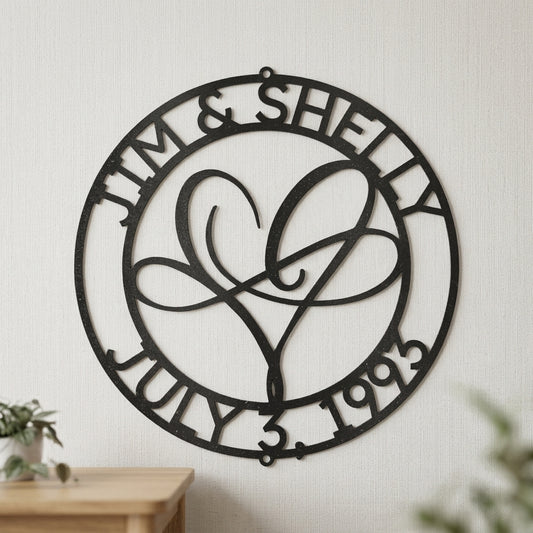 Custom Metal Wall Art - Personalized Wedding Infinity Name Sign Black