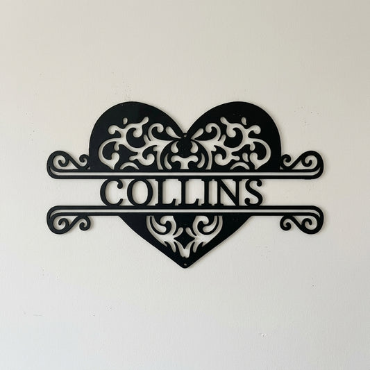 Custom Metal Wall Art - Personalized Heart Sign Black
