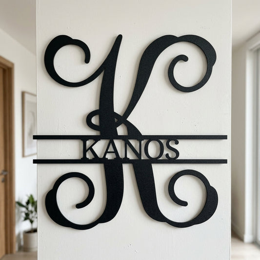 Custom Metal Wall Art - Personalized Vine Monogram Sign Black