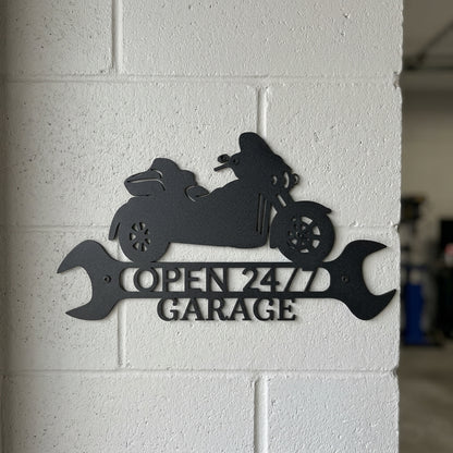 Custom Metal Wall Art - Personalized Motorbike Shop Name Sign Black