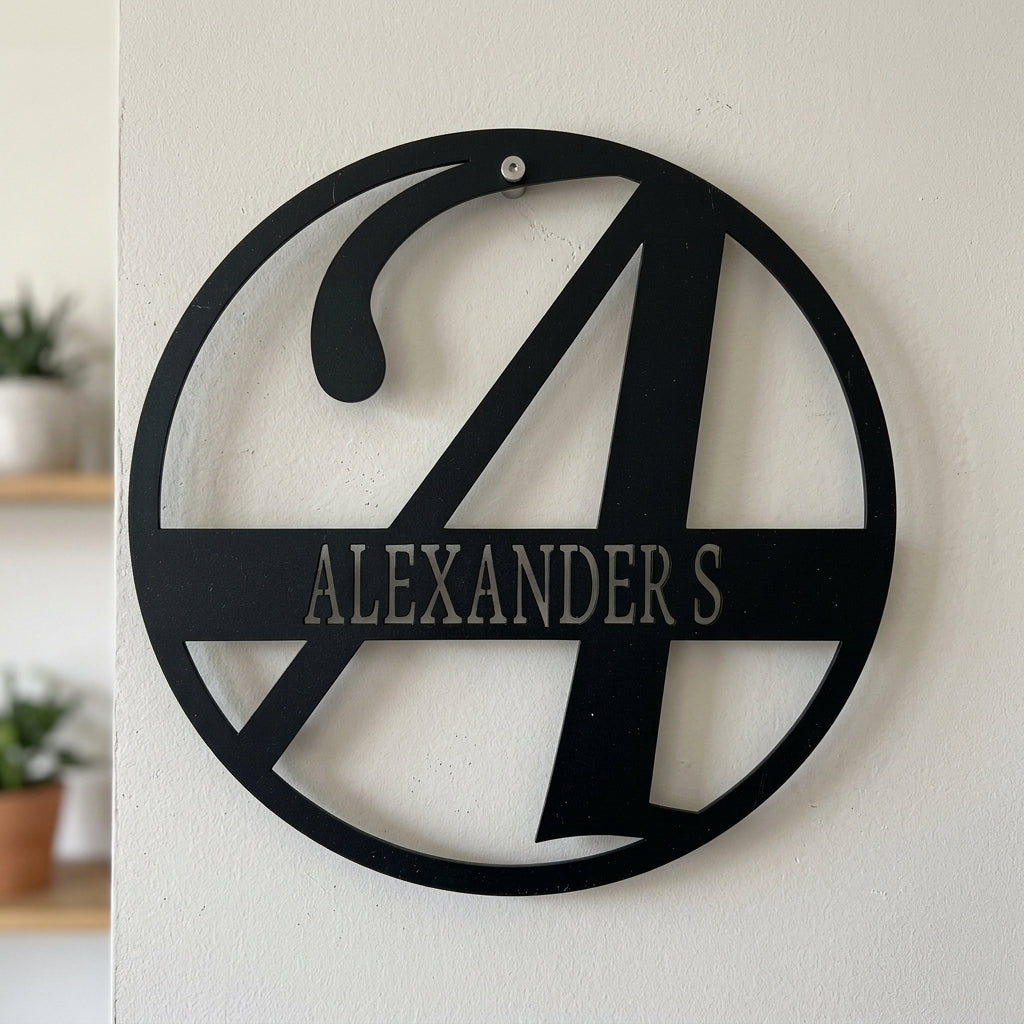 Custom Metal Wall Art - Personalized Split Letter Monogram Sign Black