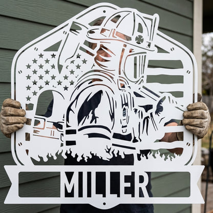 Custom Metal Wall Art - Personalized Firefighter Sign White