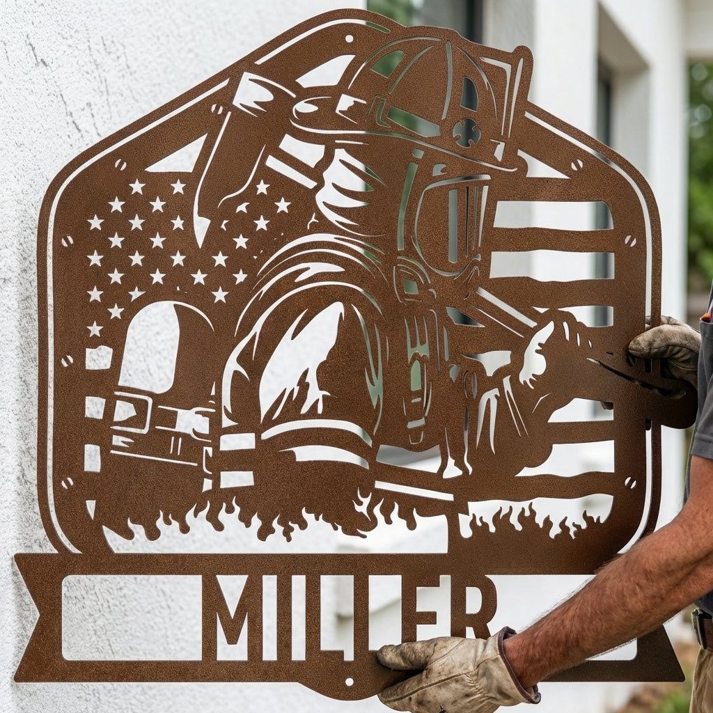 Custom Metal Wall Art - Personalized Firefighter Sign Copper