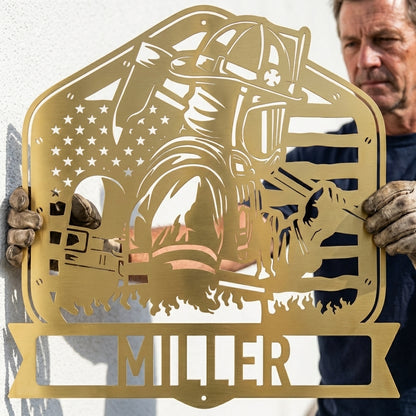 Custom Metal Wall Art - Personalized Firefighter Sign Gold