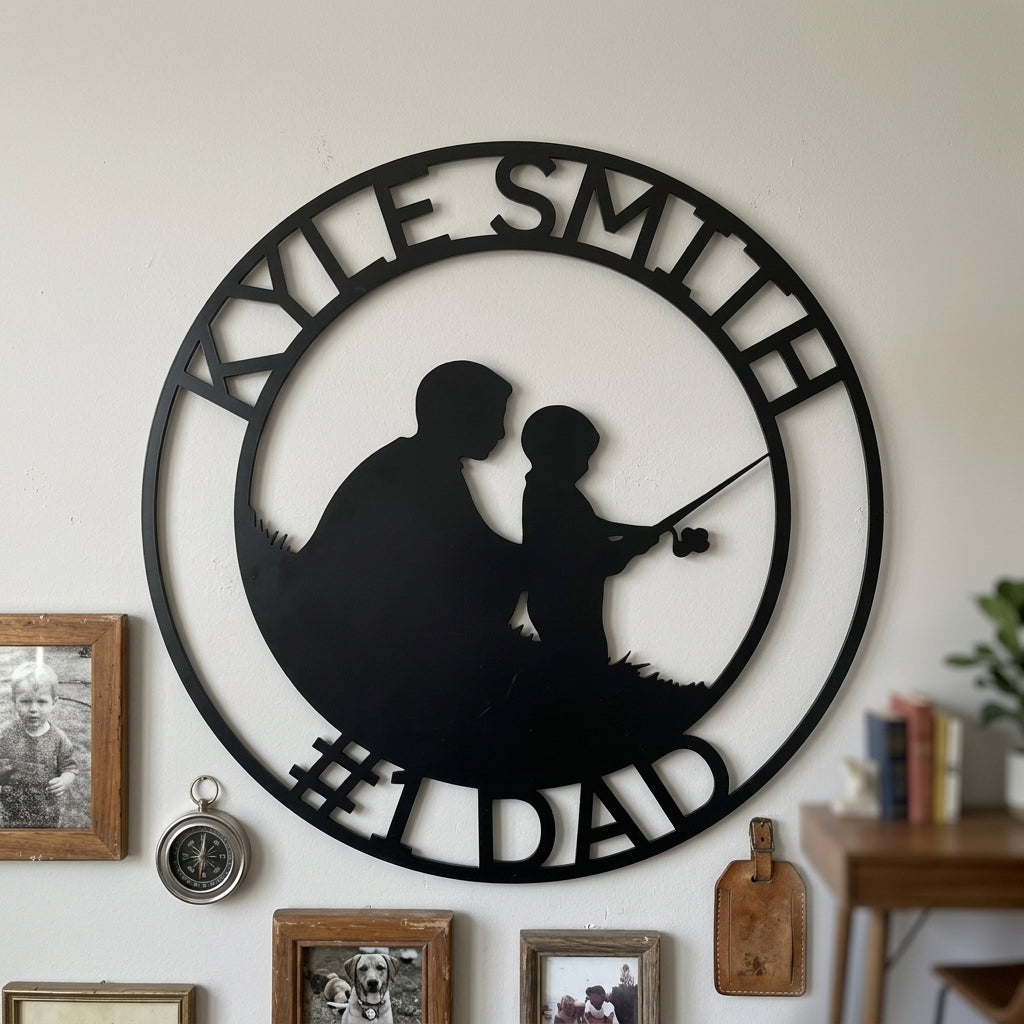 Custom Metal Wall Art - Personalized Dad Fishing Sign Black