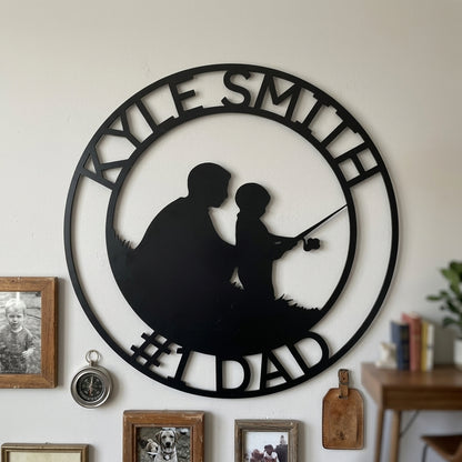Custom Metal Wall Art - Personalized Dad Fishing Sign Black