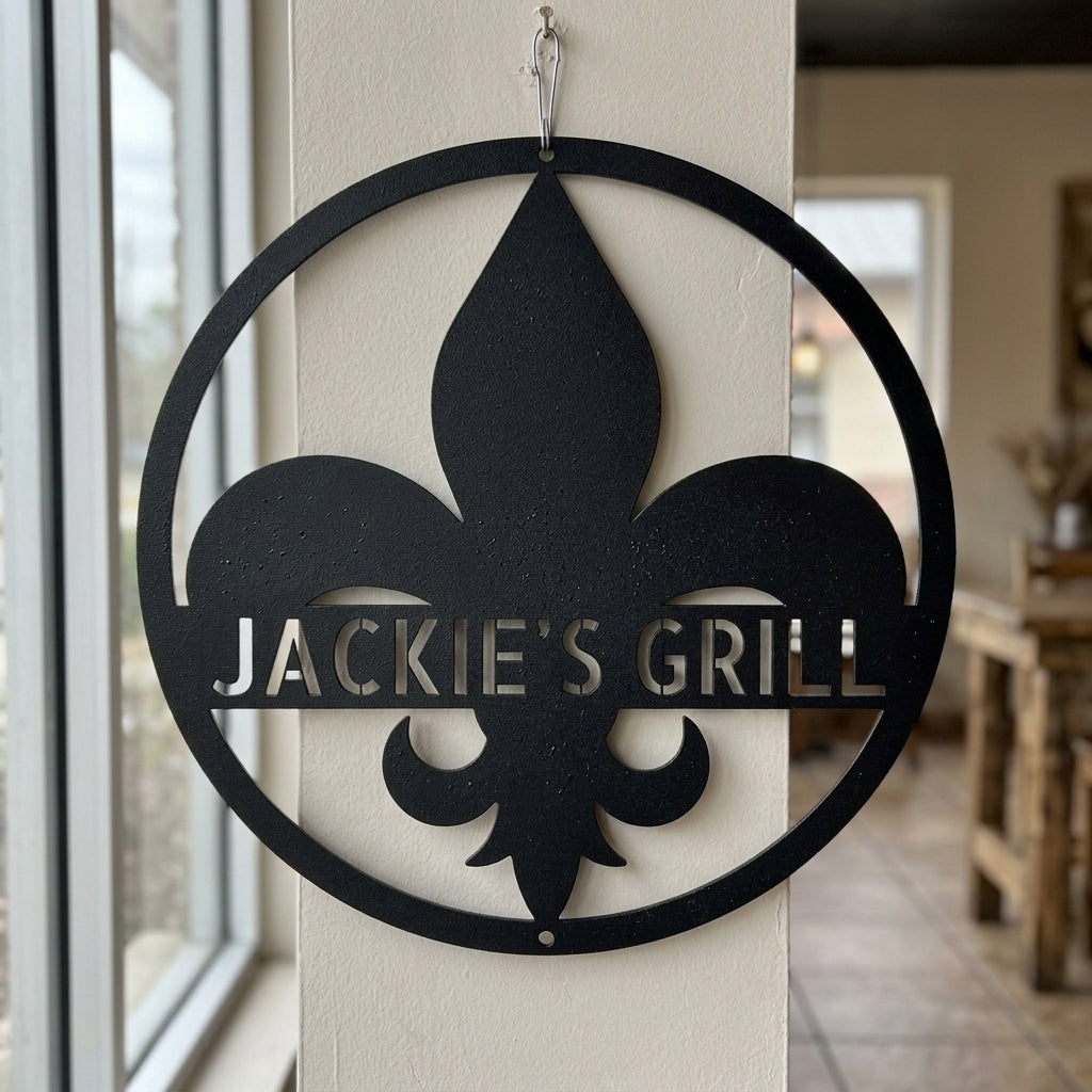 Custom Metal Wall Art - Personalized Fleur De Lis Sign Black