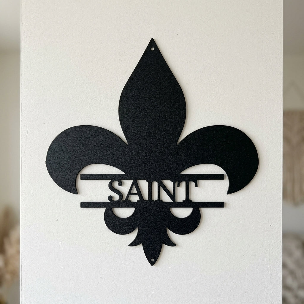 Custom Metal Wall Art - Personalized Fleur De Lis Monogram Plaque Black
