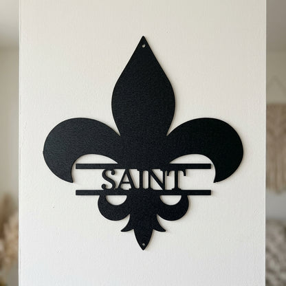 Custom Metal Wall Art - Personalized Fleur De Lis Monogram Plaque Black