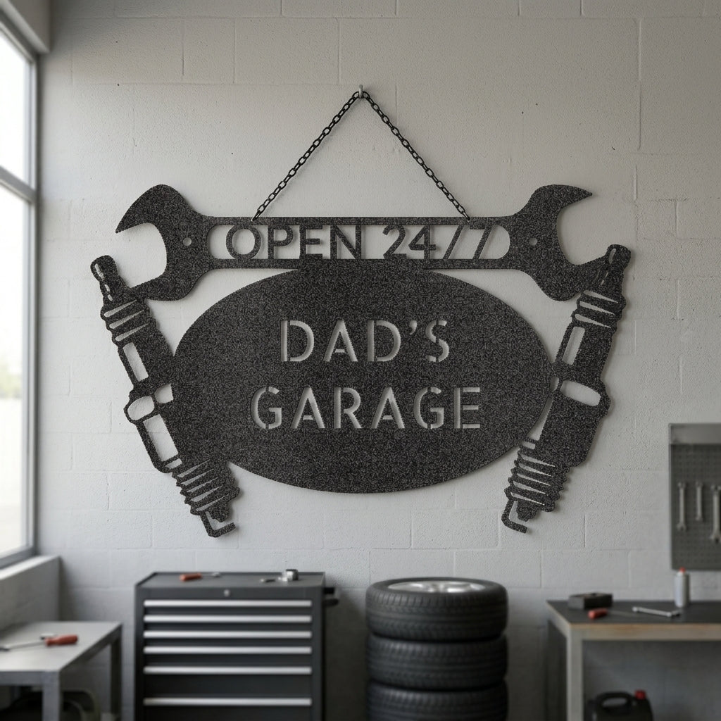 Custom Metal Wall Art - Personalized Dad's Garage Name Sign