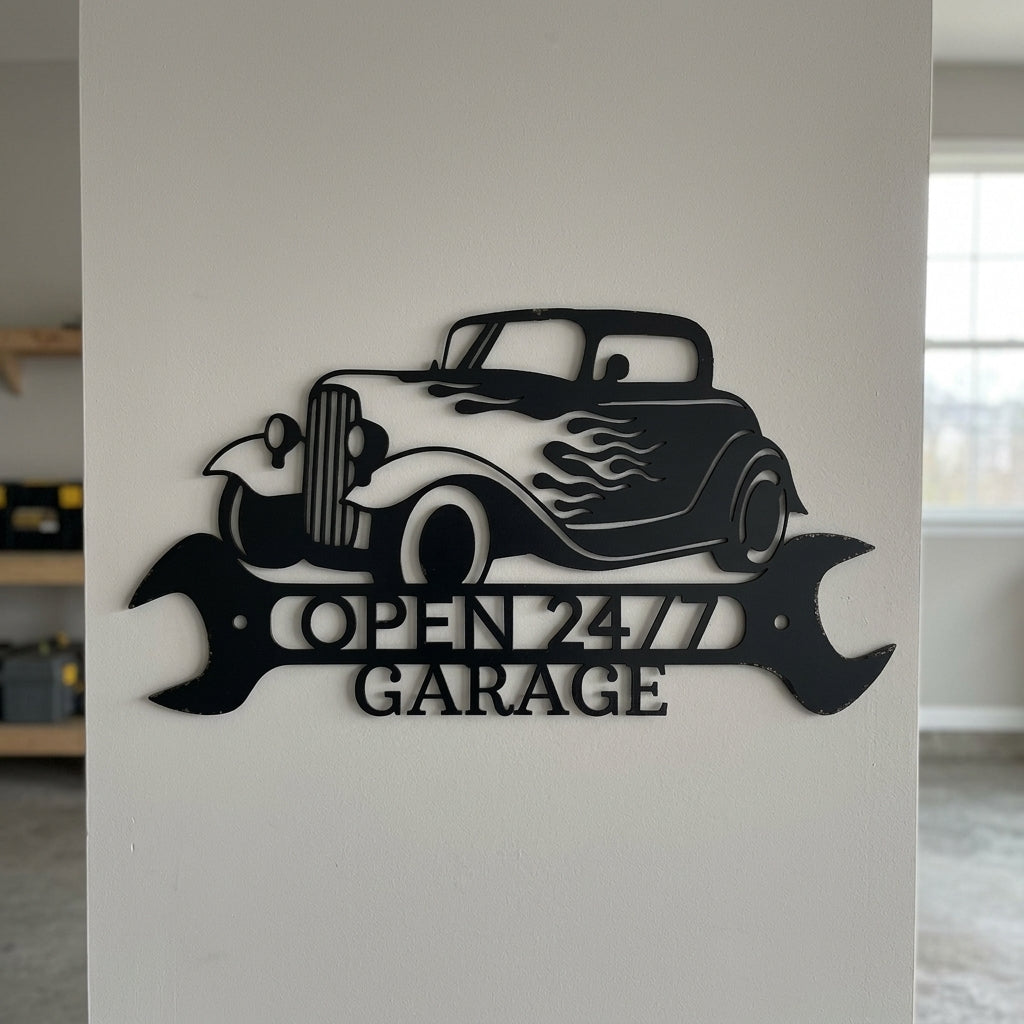 Custom Metal Wall Art - Personalized Garage Sign Black