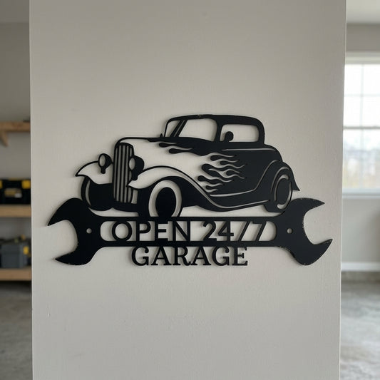 Custom Metal Wall Art - Personalized Garage Sign Black
