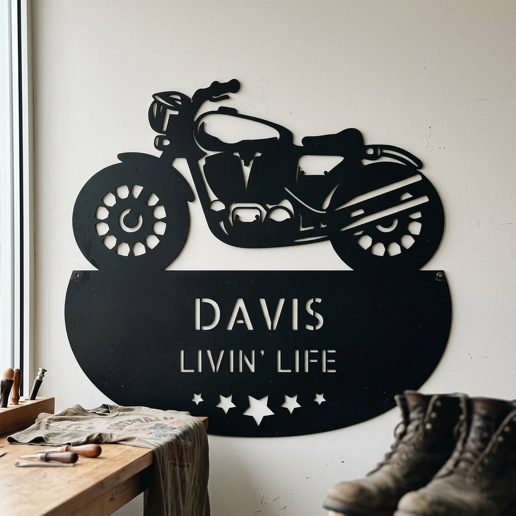 Custom Metal Wall Art - Personalized Biker Sign Black
