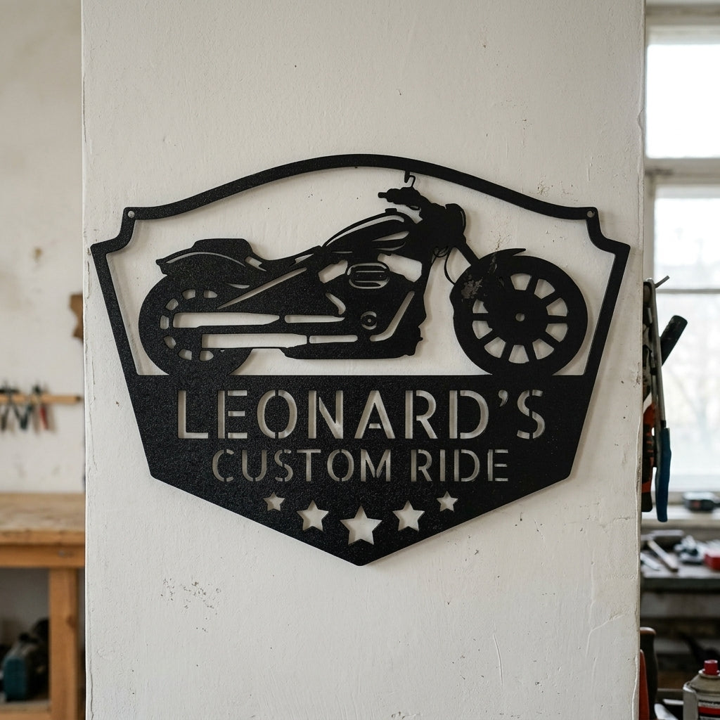 Custom Metal Wall Art - Personalized Biker Sign Black
