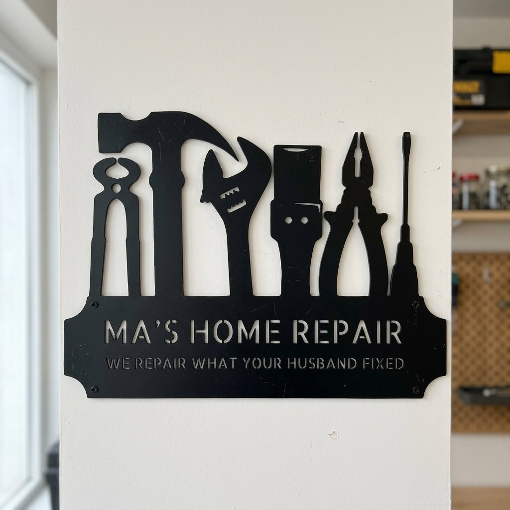 Custom Metal Wall Art - Personalized Workshop Sign Black