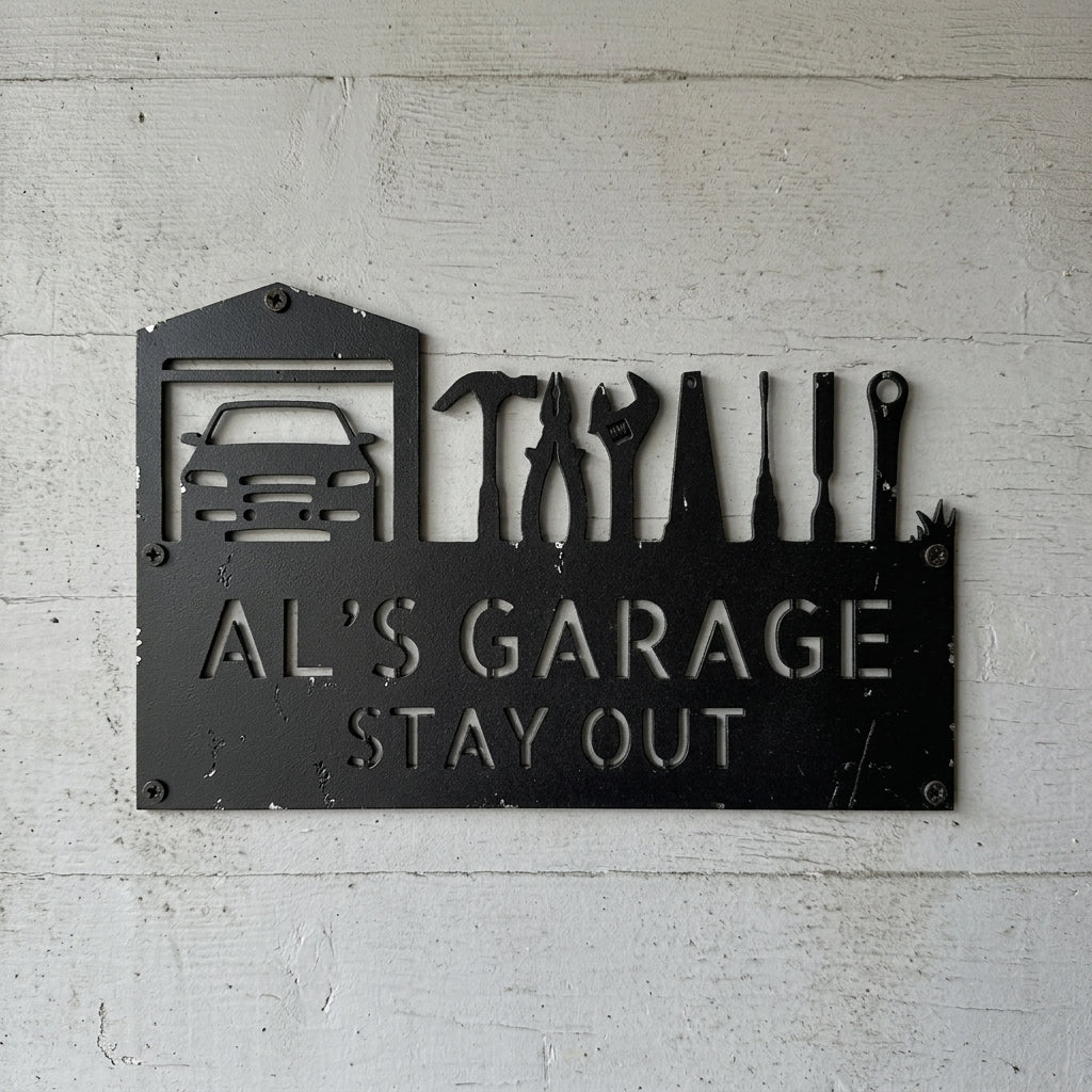 Custom Metal Wall Art - Personalized Garage Sign Black