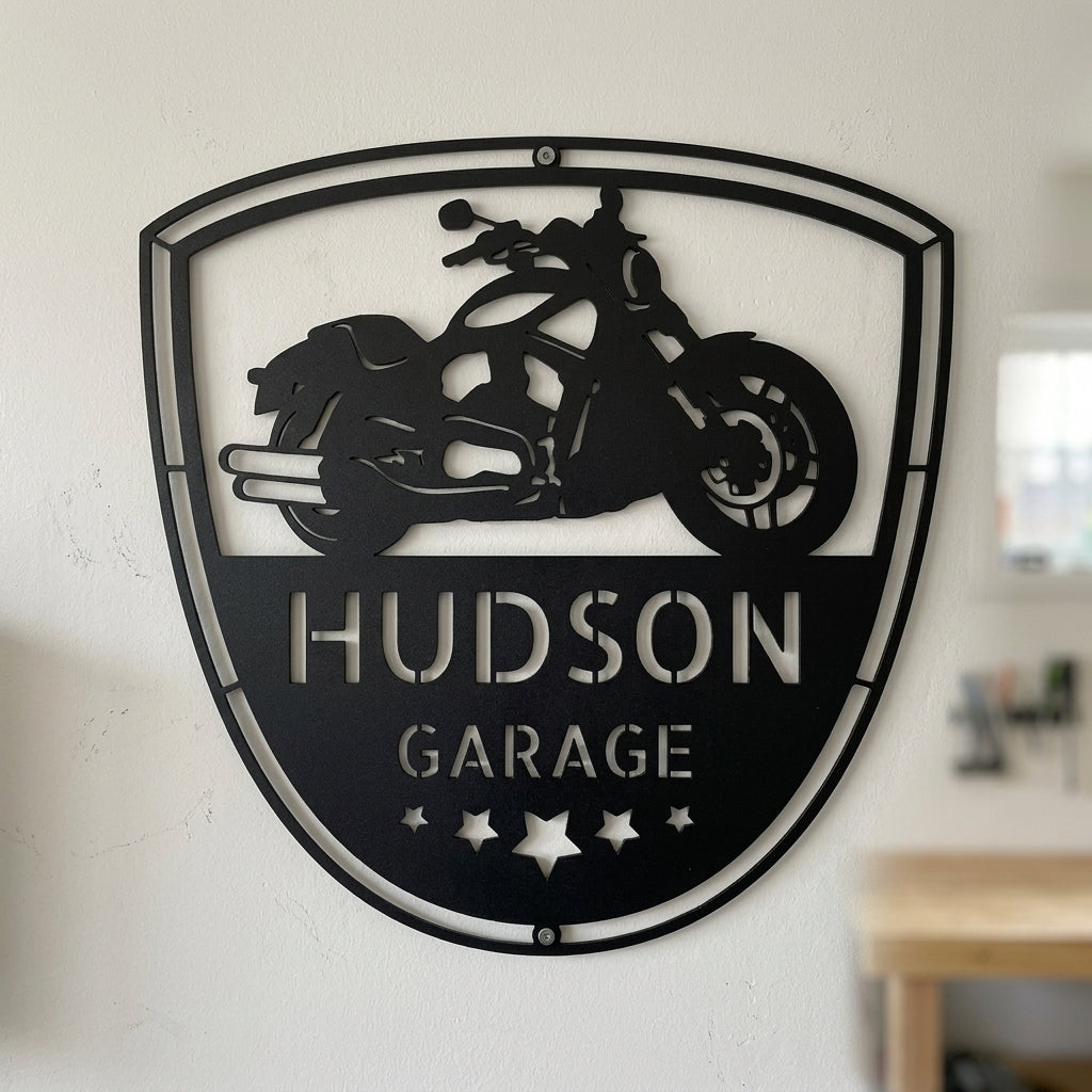 Custom Metal Wall Art - Personalized Motorcycle Name Monogram Black