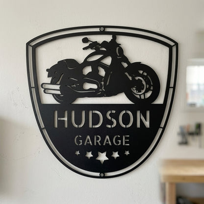 Custom Metal Wall Art - Personalized Motorcycle Name Monogram Black
