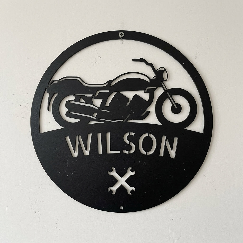 Custom Metal Wall Art - Personalized Biker Monogram Sign Black