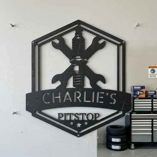Custom Metal Wall Art - Personalized Garage Sign Black