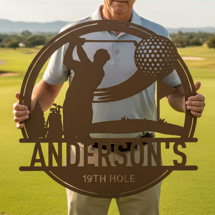 Custom Metal Wall Art - Personalized Golf Sign Copper