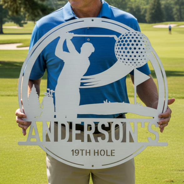 Custom Metal Wall Art - Personalized Golf Sign Silver