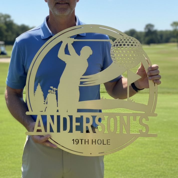 Custom Metal Wall Art - Personalized Golf Sign Gold