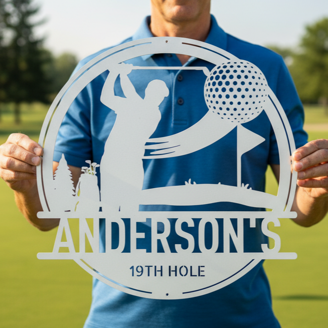 Custom Metal Wall Art - Personalized Golf Sign White