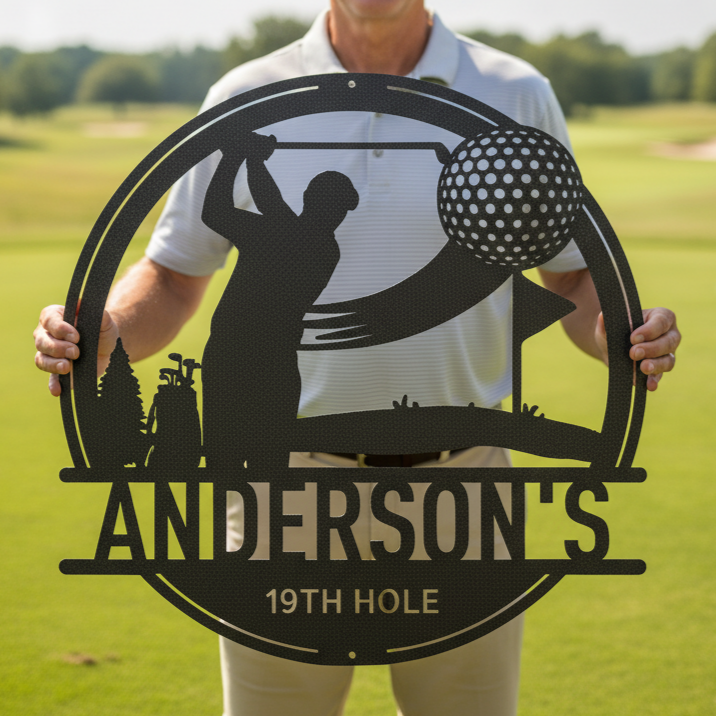 Custom Metal Wall Art - Personalized Golf Sign Black