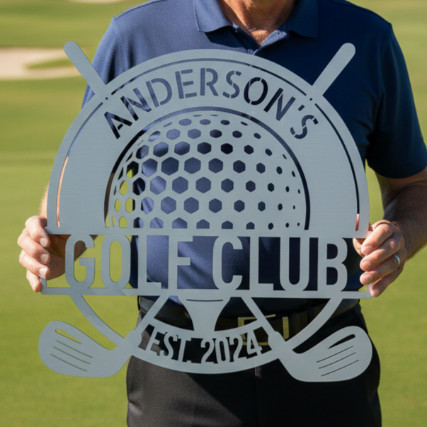 Custom Golf Club Ball Metal Sign Silver