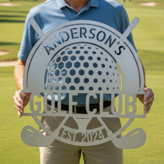 Custom Golf Club Ball Metal Sign White