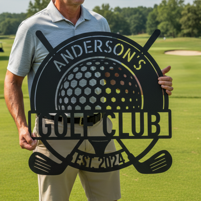 Custom Golf Club Ball Metal Sign Black