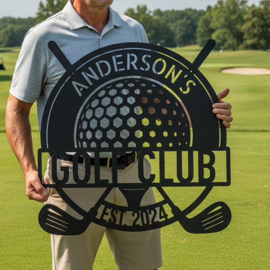 Custom Golf Club Ball Metal Sign Black