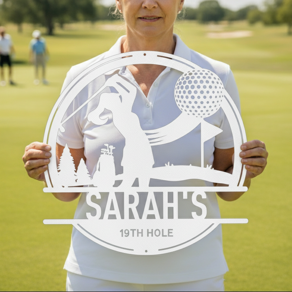Custom Metal Wall Art - Personalized Golf Sign White