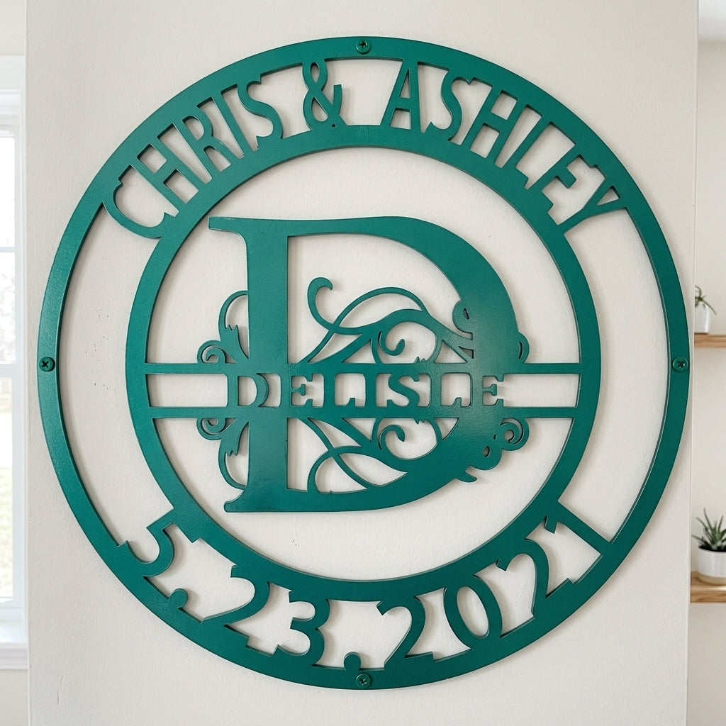 Custom Metal Wall Art - Personalized Split Letter Name Sign Green