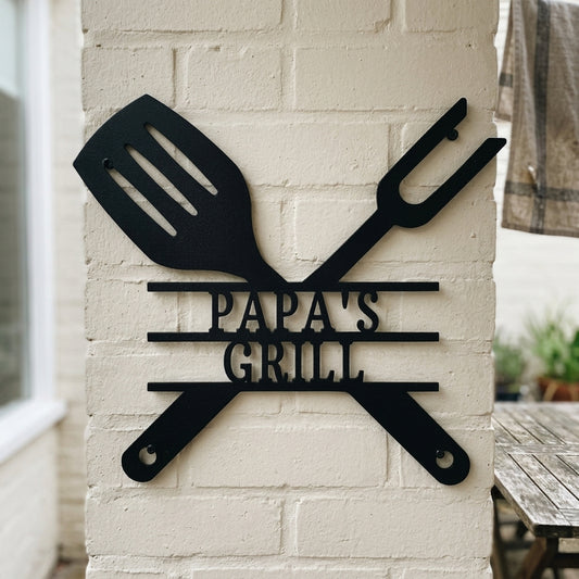 Custom Metal Wall Art - Personalized Grill Sign Black